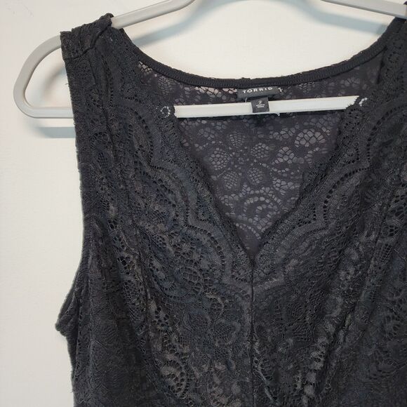 Torrid Black Lace Sleeveless Bodysuit Size 2X V-neck Snap Gusset Stretch Soft - Picture 5 of 12